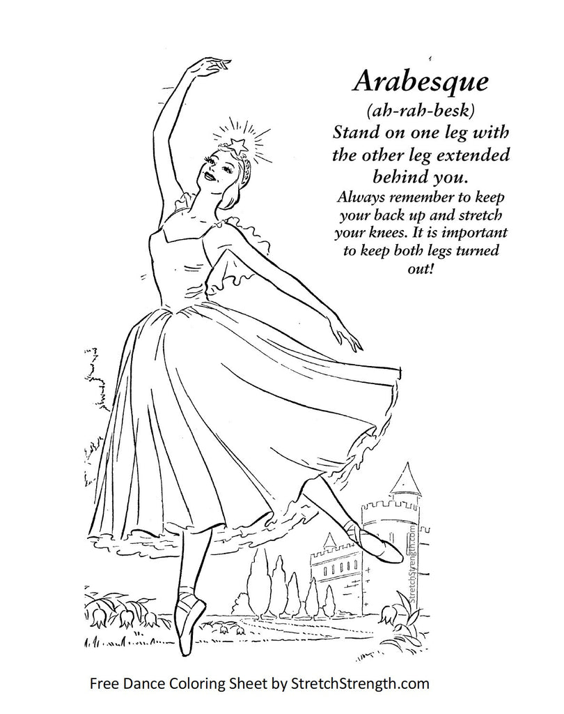 Free Ballet Dancer Vocabulary Coloring Sheet - Arabesque