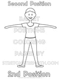 Five Ballet Positions Coloring Pages for Boys and Girls