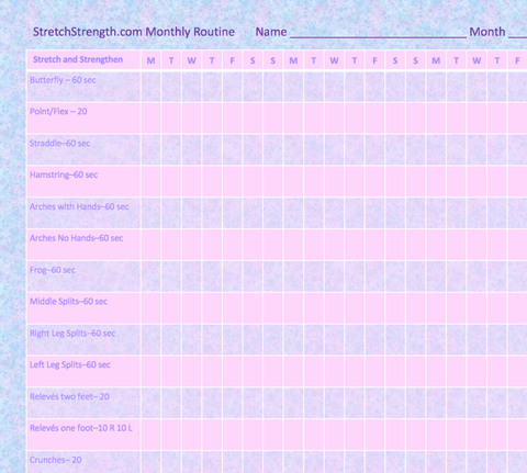 Stretch Strength Monthly Routine Checklist for Dancers - StretchStrength.com