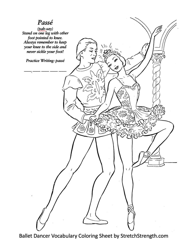 Free Ballet Dancer Vocabulary Coloring Sheet by StretchStrength.com Passé